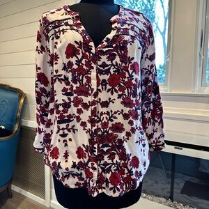 Lucky Brand Red and White Floral Blouse